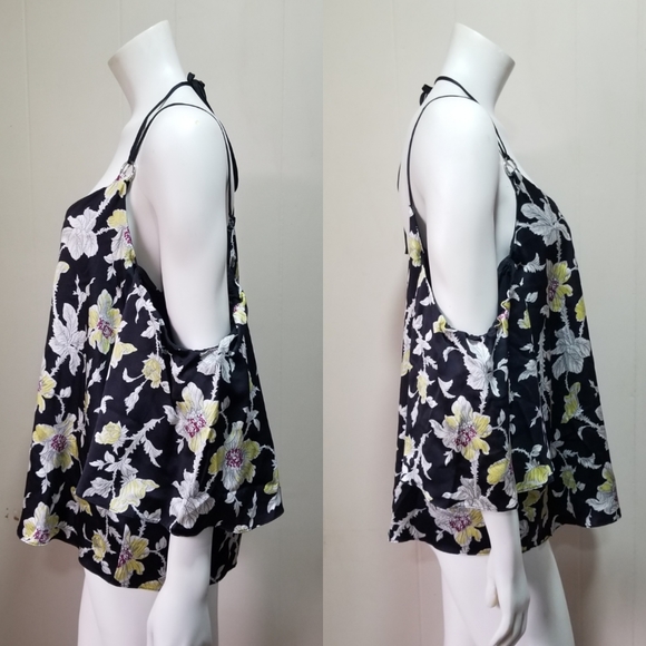 Cinq a Sept Rayna Black Silk Floral Cold Shoulder Top Size Large - Picture 4 of 5
